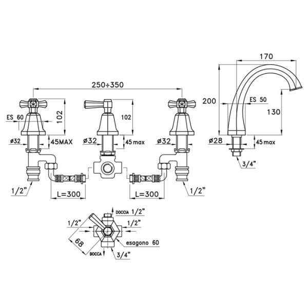 Смеситель для ванны Stella Eccelsa EC 02312 AU00 золото