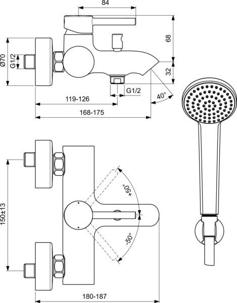 Смеситель для ванны и душа Ideal Standard Ceraline BC270AA
