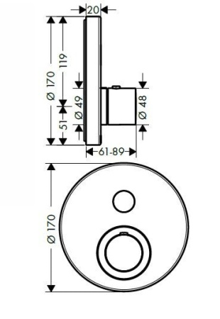 Внешняя часть термостата для душа Axor ShowerSelect 36722000