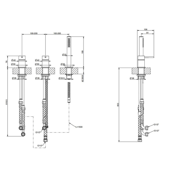 Смеситель для ванны Gessi 316 54043#299 черный матовый