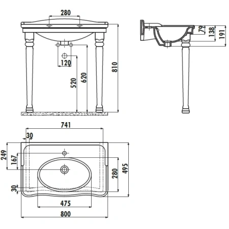 Раковина 80x49,5 см Creavit Antik AN080-00CB00E-0000