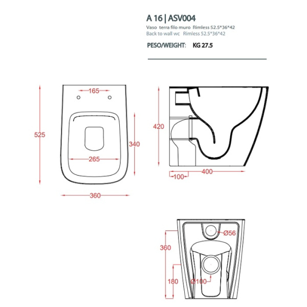 Чаша напольного унитаза Artceram A16 ASV004 17 00