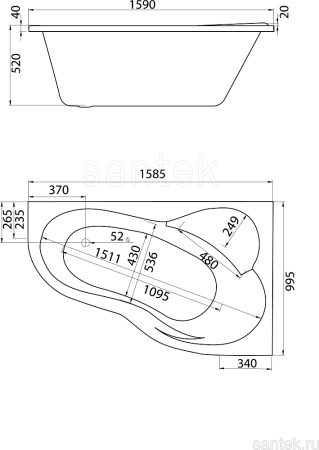 Акриловая ванна Santek Ibiza 160x100 1WH112037 R