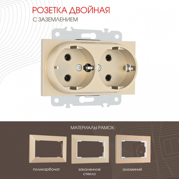 Розетка двойная с заземлением без рамки Arte Milano am-203 203.40-2.shampan