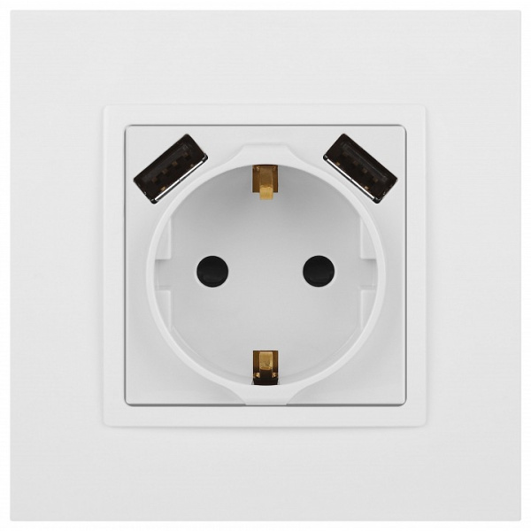 Розетка с заземлением и со шторкой и 2хUSB, без рамки Эра Эра Elegance 14-4109-01М