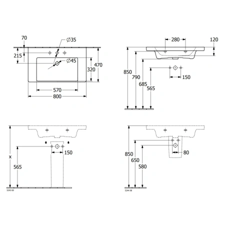Раковина 80x47 см Villeroy & Boch Subway 3.0 4A708301
