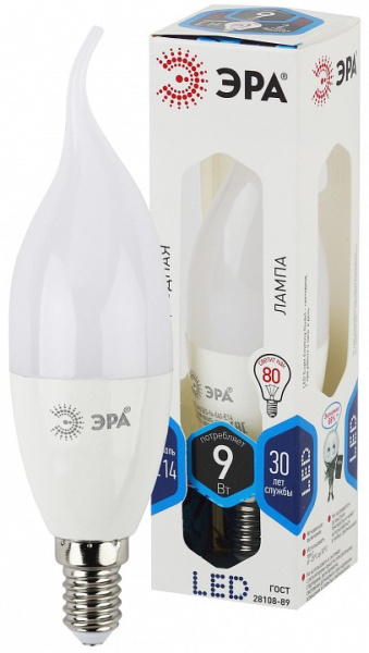 Лампа светодиодная Эра Стандарт E14 9Вт 4000K LED BXS-9W-840-E14