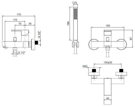 Смеситель для душа Cezares UNIKA-DIM-03/24