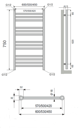 Полотенцесушитель водяной Neoinox RONDO 750x530 POL хром