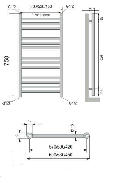 Полотенцесушитель водяной Neoinox RONDO 750x530 POL хром
