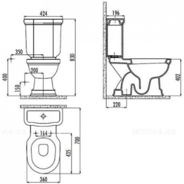 Чаша напольного унитаза с вертикальным выпуском Creavit Klasik KL300-11CB00E-0000