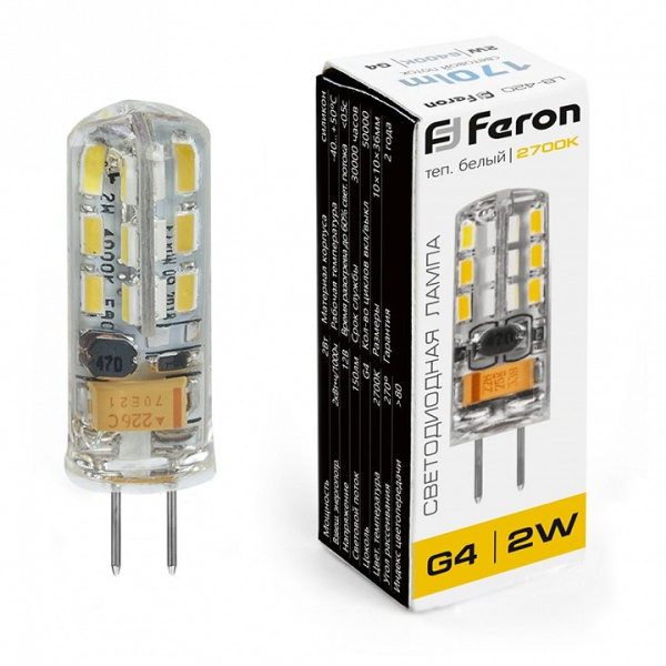 Лампа светодиодная Feron  G4 2Вт 2700K 25858