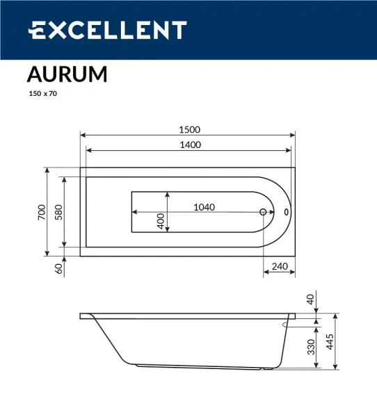 Акриловая ванна Excellent AURUM 150х70 WAEX.AUR15WH белый