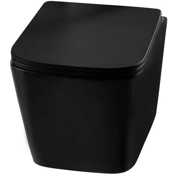 Унитаз подвесной Abber Rechteck AC1200MB безободковый, с сиденьем микролифт, черный матовый