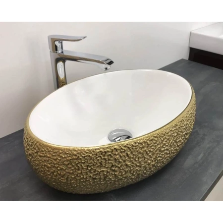 Раковина-чаша CeramaLux 433J 49x34 см, накладная, белый/золото