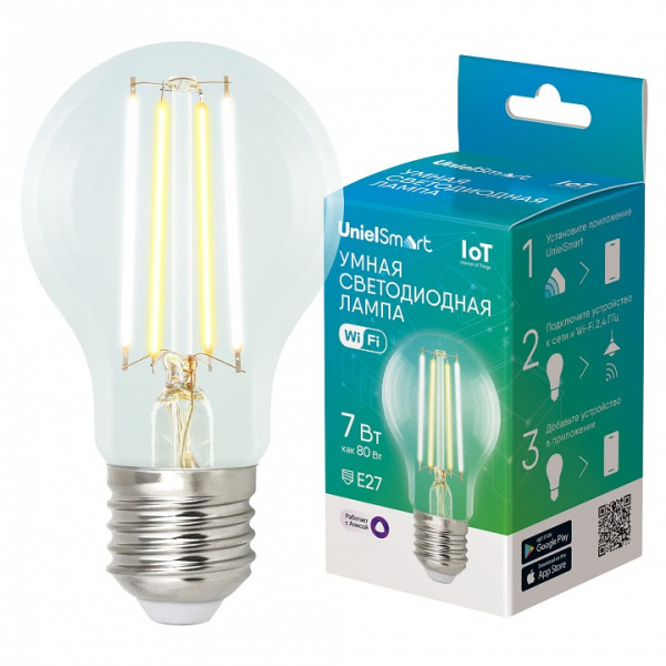 Лампа светодиодная с управлением через Wi-Fi Uniel E27 7Вт 2700 6500K UL-00011656