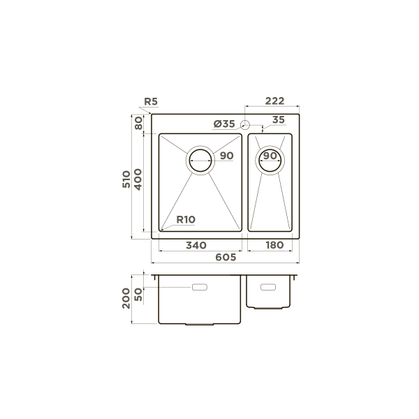 Кухонная мойка Omoikiri Akisame 60-2-IN-L нержавеющая сталь/нержавеющая сталь 4993775