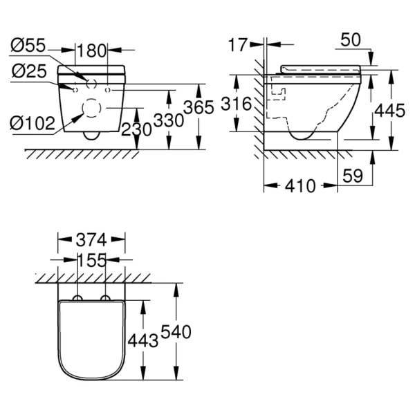 Унитаз подвесной Grohe Euro Ceramic 39554000 безободковый, торнадо, с сиденьем микролифт, альпийский белый