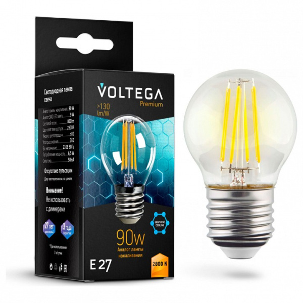 Лампа светодиодная Voltega шар (Globe) E27 9Вт E27 7Вт 2800K 7138
