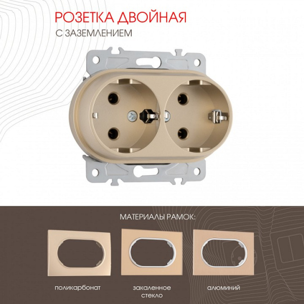Розетка двойная с заземлением без рамки Arte Milano am-202 202.40-2.shampan
