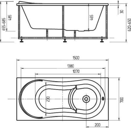 Акриловая ванна Aquatek Афродита 150x70 см AFR150-0000026, белый