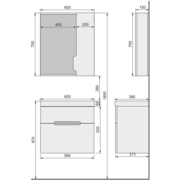 Раковина 60x38 см Jorno Moduo Slim P-UM-MOD6OSL/1