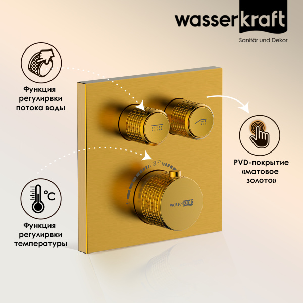 Смеситель для ванны WasserKRAFT Aisch 5548 Thermo золото