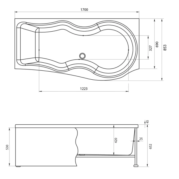 Акриловая ванна 170x85,3 см правая Aquanet Nicol 00205531