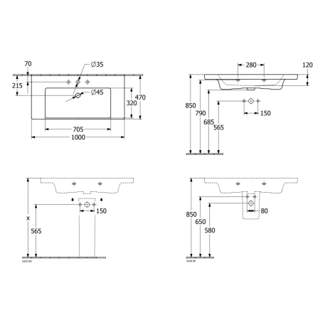 Раковина 100x47 см Villeroy & Boch Subway 3.0 4A70A201