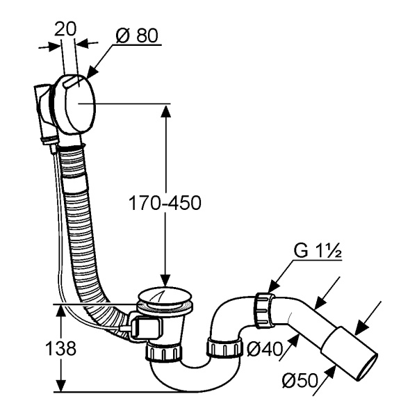 Слив-перелив для ванны Kludi Rotexa 2000 2130005N-00