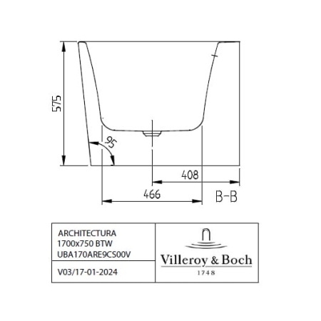 Акриловая ванна Villeroy&Boch Architectura 170х75 UBA170ARE9CS00V-01