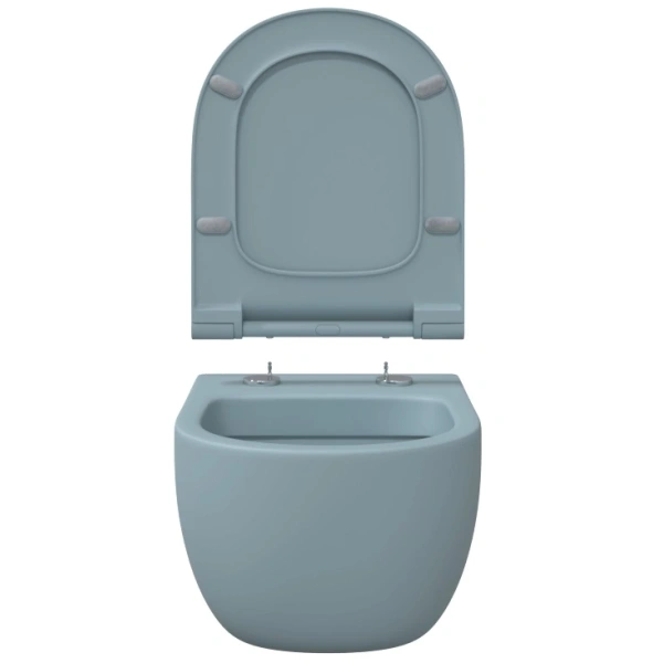 Унитаз подвесной Berges Ego XL 083229 безободковый, с сиденьем микролифт, голубой матовый