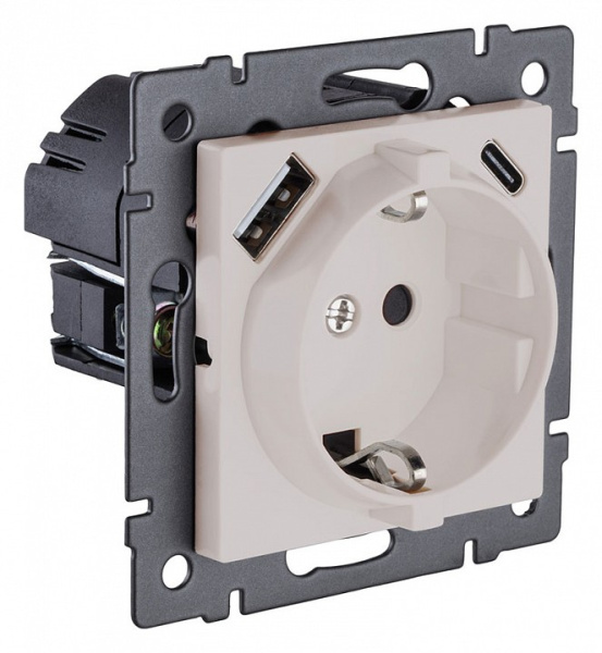 Розетка с заземлением и со шторкой и 2хUSB type A и C, без рамки Kollinger  REA-004CM