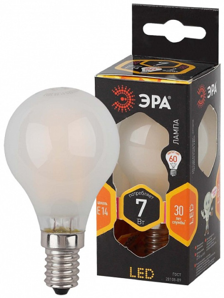 Лампа светодиодная Эра  E14 7Вт 2700K F-LED P45-7W-827-E14 frost