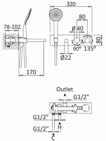 Смеситель для ванны Cezares CZR-B-VDM1-T-01