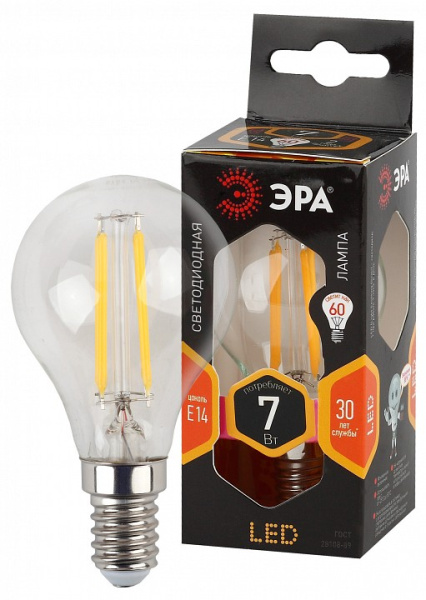 Лампа светодиодная Эра  E14 7Вт 2700K F-LED P45-7W-827-E14