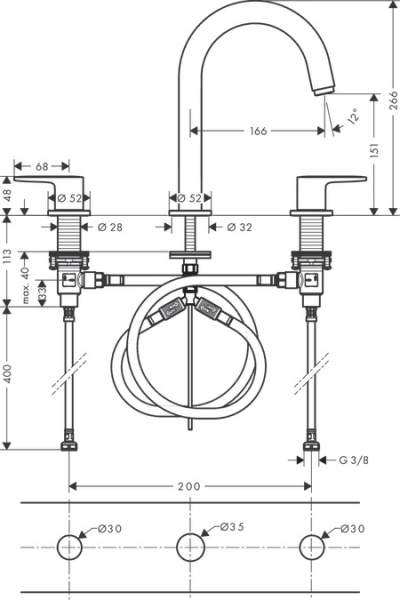 Смеситель для раковины hansgrohe Vernis Blend 71553000 на 3 отверстия со сливным гарнитуром хром