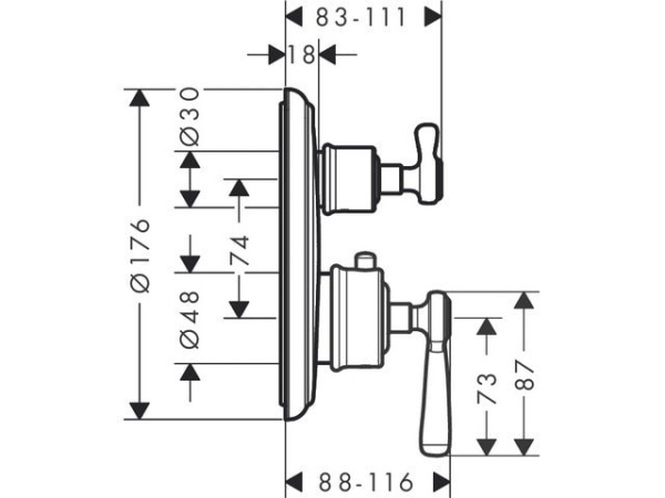 Внешняя часть термостата для душа Axor Montreux 16801000