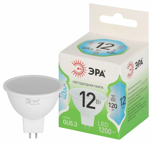 Лампа светодиодная Эра Green Line GU5.3 12Вт 4000K LED MR16-12W-840-GU5.3 GL