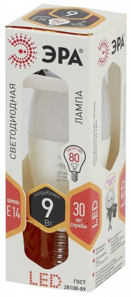 Лампа светодиодная Эра  E14 9Вт 2700K LED B35-9W-827-E14