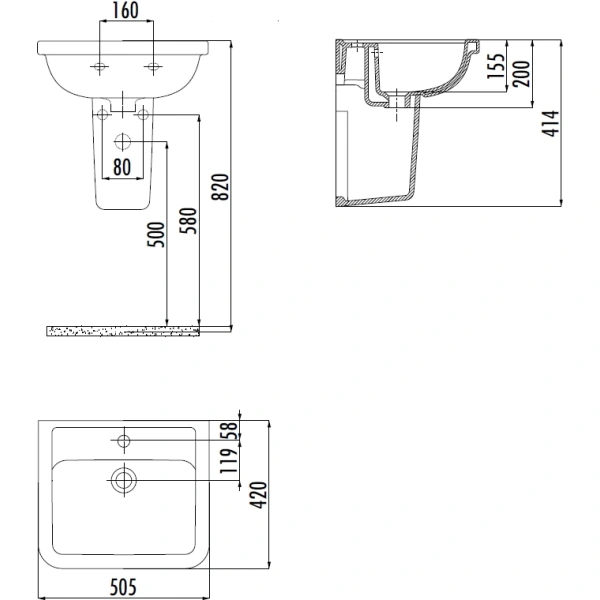 Раковина Creavit Key KY050-00CB00E-0000 50,5x42 см, подвесная, белый