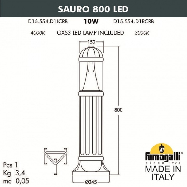 Наземный низкий светильник Fumagalli Sauro D15.554.000.WXD1L.CRB
