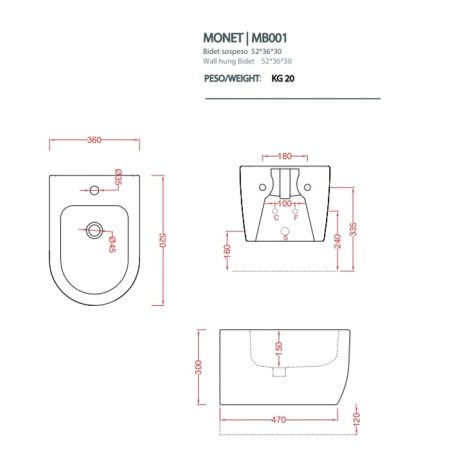 Биде подвесное Artceram Monet MNB001 01 00
