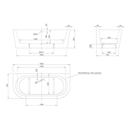 Ванна акриловая Knief Wall 180 0100-277-06