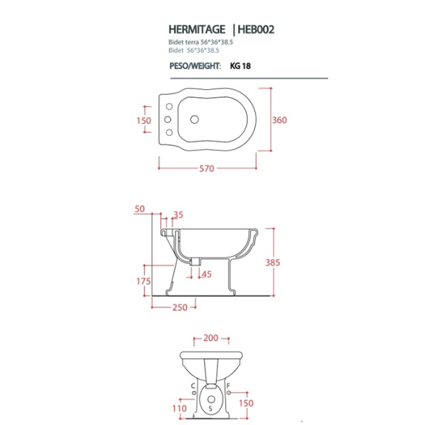 Биде напольное Artceram Hermitage HEB002 01 00*1