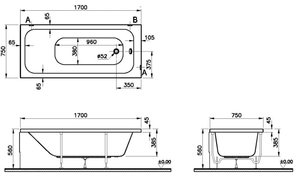 Акриловая ванна Vitra Optimum Neo 170x75 64570001000