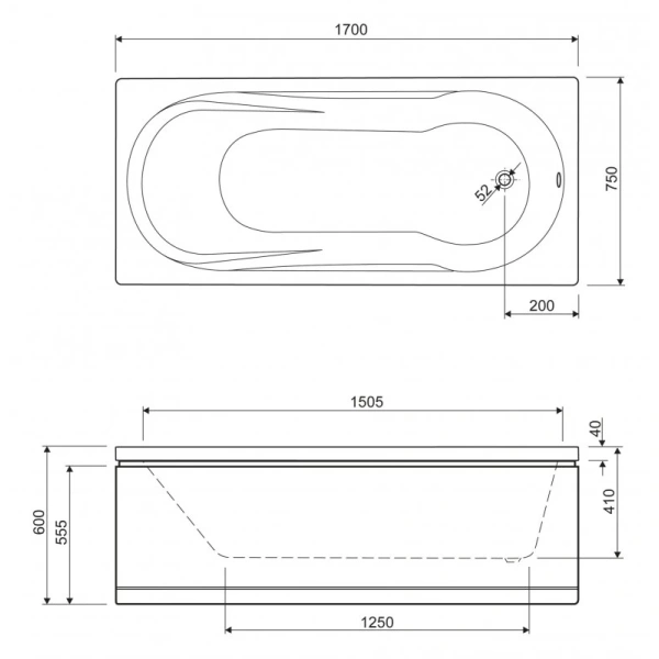 Акриловая ванна 170x75 см Cezares Modena MODENA-170-75-41