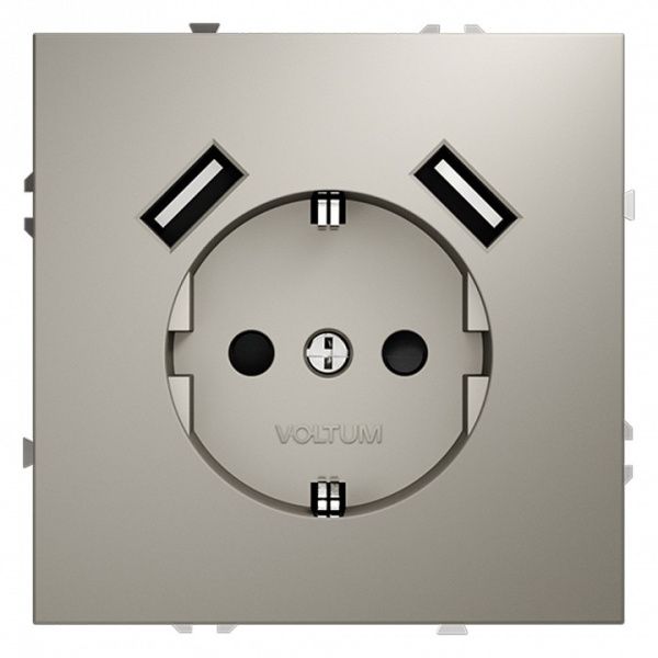 Розетка с заземлением и со шторкой и 2хUSB type A, без рамки Voltum S70 VLS040403