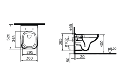 Унитаз подвесной Vitra S20 7508B003-0075 безободковый
