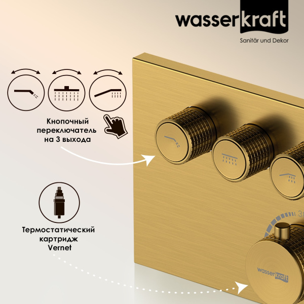 Термостатический смеситель для душа WasserKRAFT Aisch 5558 Thermo матовое золото